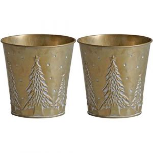 Image de Aubry Gaspard - Cache pot en m&eacute;tal dor&eacute; noel 13 cm (Lot de 2)