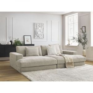 Bobochic Canapé droit fixe 4 places compact leonard assise profonde tissu texturé Beige