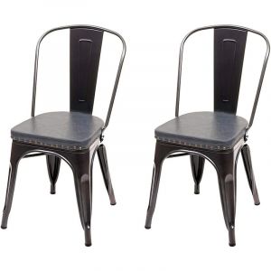 Décoshop26 2x chaises de salle à manger cuisine style industriel métal noir et similicuir gris CDS04456