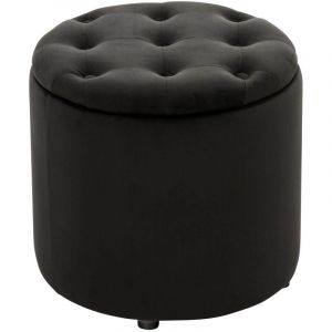 D&eacute;coshop26 Pouf tabouret coffre avec espace de rangement en tissu velours noir 42x44cm TABO10082