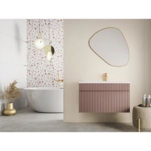 Meuble sous vasque suspendu strié rose - 80 cm - SATARA