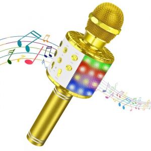 Karaoké Microphone Sans Fil, Microphone USB Enregistreur, Microphone Bluetooth Multifonctionnel-Gold