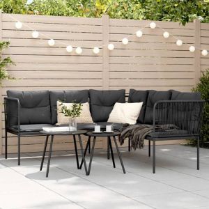 VidaXL Canap&eacute; de jardin avec coussins forme de l noir acier textil&egrave;ne