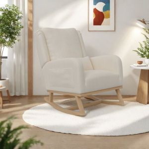 Image de Fauteuil &agrave; Bascule - TANANT - Rembourr&eacute; - Dossier haut - Poches de rangement - Bois massif