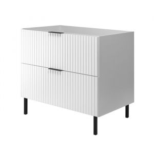 Furnidea - Meuble sous vasque sur pieds FLOW blanc 80 cm - 2 tiroirs - fa&ccedil;ades rainur&eacute;es