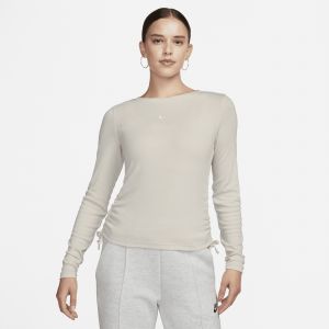 Nike Essential Rib Long Sleeve Mod Crop Top - Light Orewood Brown/Sail, Light Orewood Brown/Sail - Taille L