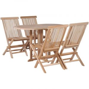 VidaXL Jeu de table et chaises &agrave; manger pliant 5 pcs Teck massif