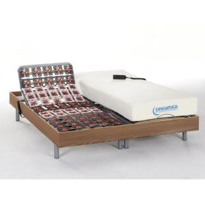 Lit électrique relaxation tout plots matelas mémoire de forme SIODE III de DREAMEA moteurs OKIN c ne naturel 2 x 80 x 200 c