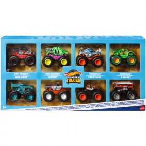 Mattel Coffret de 8 v&eacute;hicules Monster Trucks Live en m&eacute;tal &agrave; l&rsquo;&eacute;chelle 1/64 avec Les Personnages et h&eacute;ros pr&eacute;f&eacute;r&eacute;s des Fans de Monster Trucks Live et de la s&eacute;rie Youtube, JCW76