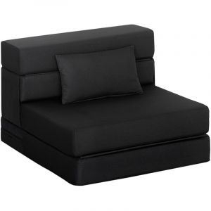Homcom Fauteuil convertible 1 place - pliant - coussin - pour invit&eacute;s, salon, petit espace - tissu flanelle - 210x80x15cm - noir