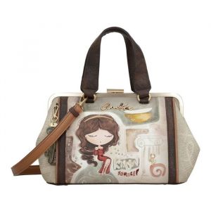 Image de Anekke - Sac &agrave; main fermoir vintage "Muse" - 32 x 19 x 14 cm - Marron