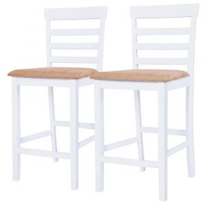 Lot de deux tabourets de bar design chaise si&egrave;ge bois blanc et beige 1202141