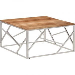VidaXL Table basse argenté acier inoxydable et bois massif d'acacia