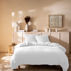 Matt & Rose Parure de lit unie 1 ou 2 personnes 100% Coton - GAZE DE COTON - Blanc - 200x200+2x65x65 cm