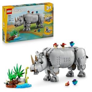 Lego 3-en-1 Animaux Sauvages : Le Rhinoc&eacute;ros Majestueux et Les Oiseaux - Jouet avec Figurine d'animal se Transformant en Maquette d'Hippo ou en Morse - Cadeau Gar&ccedil;on ou Fille d&egrave;s 9 Ans 31171