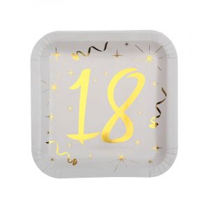 Axho 10 Assiettes en Carton Anniversaire - Blanc et Or - 18 ans