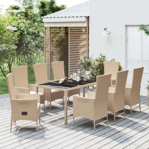 VidaXL Meubles &agrave; d&icirc;ner de jardin et coussins 9 pcs beige Poly rotin n/a