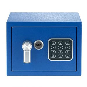 Yale Coffre-Fort Acier Bleu à sceller ou Poser - Compact 3.8L - Serrure Electronique Code 3 à 8 Chiffres 170x230x170mm YSV/170/DB2/B