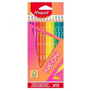 Maped Crayons de couleur NEON - Coloriage Effet Néon - Boîte de 12 Crayons NEON