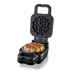 Cloer 6150 Waffle Pie Maker, Gaufrier pour Gaufres Fourrées, Mini Gaufres 11.5 cm ou avec Anneau d'Espacement pour Fourrages XXL, Revêtement Antiadhésif, 800 W, Noir