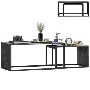 Homcom Lot de 2 tables basses gigognes - encastrable - design industriel - en noir et effet marbre gris fonc&eacute;