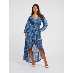 Image de Guess Robe mi-longue fluide asymétrique à motif Bleu - Couleur Bleu - Taille XS