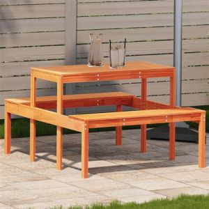 VidaXL Table de pique-nique cire marron 110x134x75 cm bois massif pin