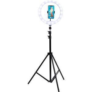 Grundig Anneau lumineux - Éclairage circulaire - Lampe annulaire - Éclairage annulaire -avec trépied et support de téléphone - réglable jusqu'à 195 cm - convient pour TikTok et YouTube - 3 modes d'éclairage