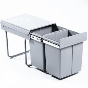 Poubelle à encastrer coulissante - Homra - 2x20L - Pratique - Économie d'espace - 2 Poubelles - Gris - Poubelle encastrée - Montage simple dans les armoires à portes battantes - Poubelle de séparation des déchets Cuisine