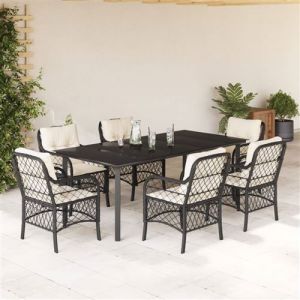 VidaXL Ensemble à manger de jardin coussins 7pcs Noir Résine tressée