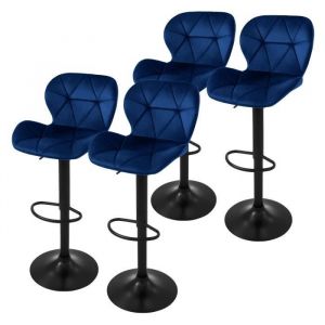 Ml-design - Lot de 4 Tabourets de Bar en Velours, Bleu, Chaise Rembourrée avec Dossier et Repose-Pieds, Réglable en Hauteur 59-79 cm, Pivotante à