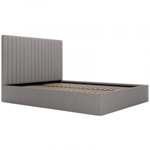 Vente-unique - Lit coffre 140 x 190 cm avec t&ecirc;te de lit coutures verticales - Velours c&ocirc;tel&eacute; - Gris - sarah