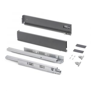 Emuca Tiroir extérieur Vertex avec réglages 3D hauteur 93mm, 40kg, épaisseur de panneau de 18mm, profondeur 500mm, Acier, Gris antracite