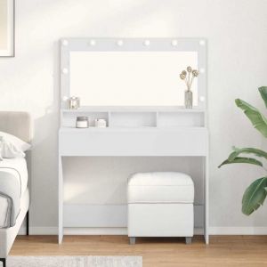 VidaXL Coiffeuse avec miroir Blanc 100 x 41 x 135 cm Bois d'ing&eacute;nierie