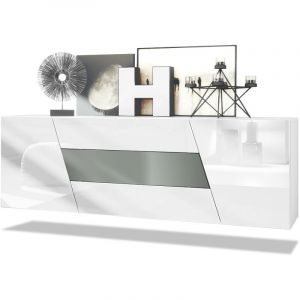 Image de Vladon - Buffet Commode Dressoir Crédence Houston pendaison Blanc mat - haute brillance - Graphite satiné mat sans éclairage led - Graphite satiné