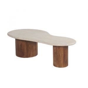 MARLON - Table basse en bois de manguier et travertin