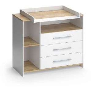 Commode &agrave; langer Oskar, Ch&ecirc;ne blanc/force de l'or, 113x93cm avec 3 tiroirs, Vicco