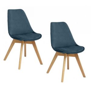 Atmosphera Lot de 2 chaises en velours style scandinave "Helsinki" - Bleu canard