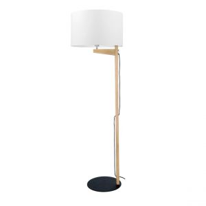 Alina Lampadaire Chêne huilé Métal Câble en Tissu Noir Abat-jour en Tissu Blanc