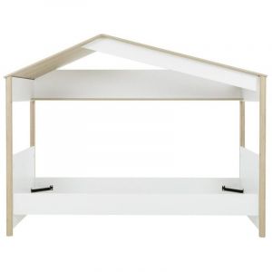 GAMI Lit cabane 90cm x 200cm avec tablette effet bois
