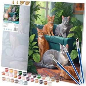 Massido Peinture par num&eacute;ros 40 x 50 cm avec 3 pinceaux, 30 couleurs, crochets, chats 1