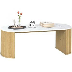Homcom Table basse ovale aspect effet marbre en bois blanc