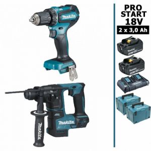 Makita Pack pro start bl Motor 18V 2 batt 3Ah Perceuse 50Nm DDF485 + Perforateur 1,2J DHR171 + 2 Makpac