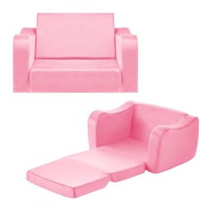 VEVOR Canap&eacute; pour Enfants 2-en-1 Convertible en Chaise Longue, Canap&eacute;-lit Pliable et Moelleux, avec Accoudoirs, en &Eacute;ponge 28D et Poils Courts, Sofa Tout-Petits pour Chambre d&rsquo;Enfants, Rose, M