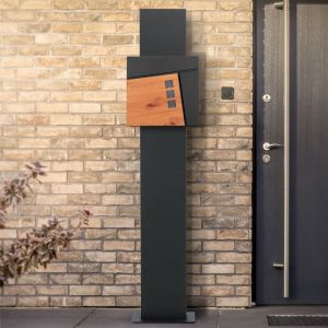 Ml-design - ecd Germany Bo&icirc;te aux Lettres sur Pied, Anthracite Aspect Bois, 37x36,5x11cm, Acier Inoxydable, Moderne, Mailbox avec Compartiment &agrave;