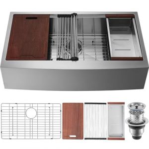 VEVOR &Eacute;vier Cuisine de Style Campagnard &Eacute;vier &agrave; Encastrer en Acier Inoxydable 304 Une Cuve avec Planche &agrave; D&eacute;couper &Eacute;gouttoir Filtre Drainage Rapide pour Pr&eacute;paration Cuisine Maison 91 x 56 x 23 cm