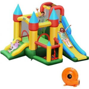 Costway Ch&acirc;teau Gonflable Pour Enfants 3-10 Ans Avec Souffleur 610w 2 Toboggans Aire De Saut Balles &Agrave; Piscine Panier De Basketball