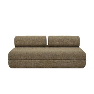 Canapé droit convertible et modulable 3 places en tweed jaune