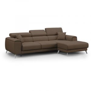 Divani.store - Fusion Canapé d'angle avec assises amovibles en tissu doux antitache T05 260 cm Droit brun