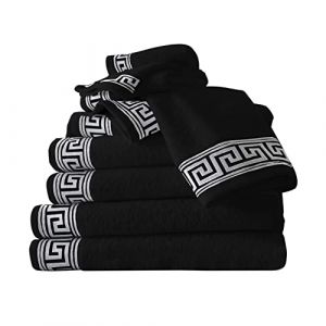 GC GAVENO CAVAILIA Lot de 8 Serviettes de 500 g/m² | 2 essuie-Mains + 2 Serviettes de Bain + 4 Serviettes pour Le Visage | Lot Familial de Serviettes en Coton égyptien | Noir